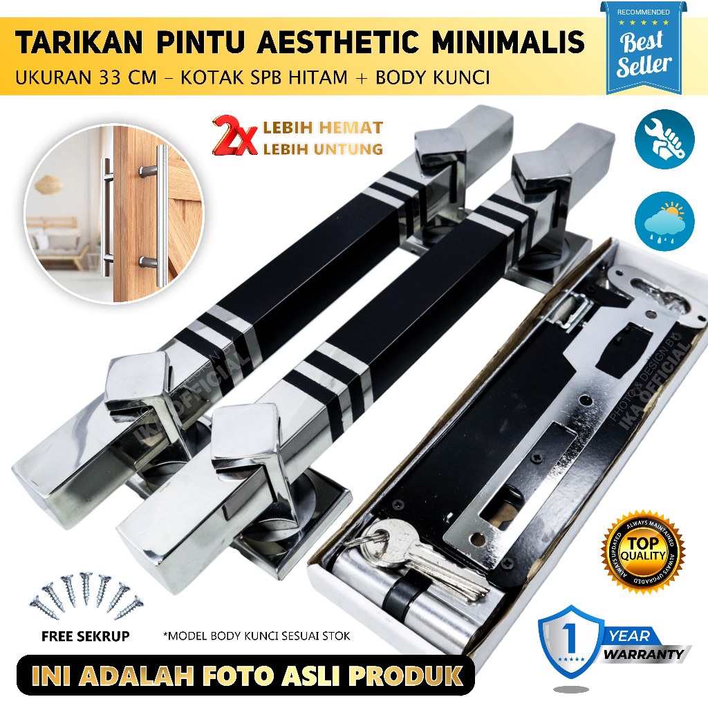 Handle Set Kunci / Tarikan Set Kunci / Gagang Pintu Rumah / Tarikan Pintu Panjang 33cm / Paket
