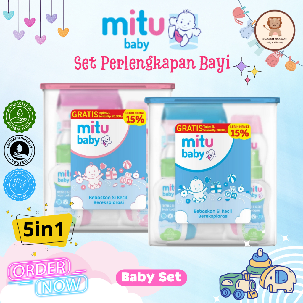 Mitu Set Paket Perawatan Bayi Perlengkapan Mandi dan Perawatan Badan Bayi Lengkap 5 IN 1