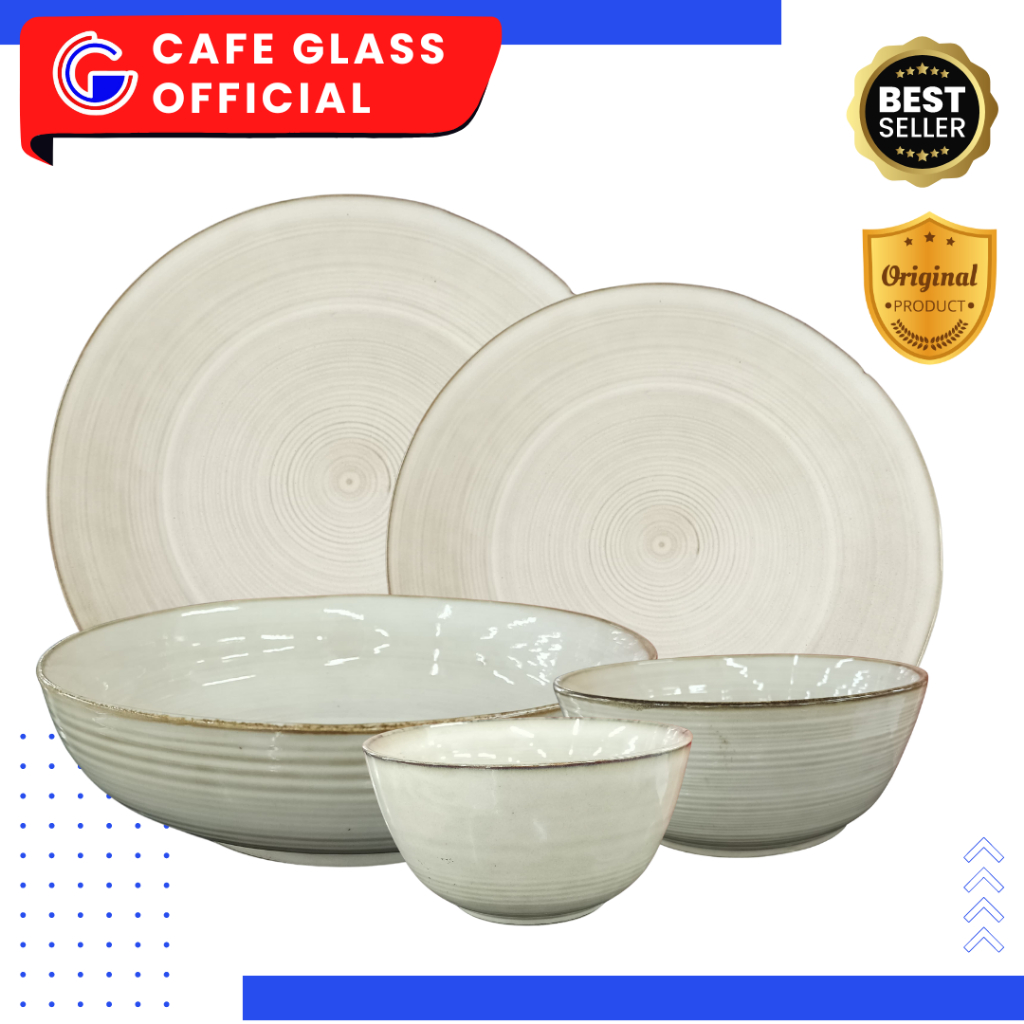 SET PIRING MANGKOK KERAMIK PUTIH / PIRING MAKAN SAJI & MANGKOK SUP PUTIH GARIS / DINNER SET WINSTON