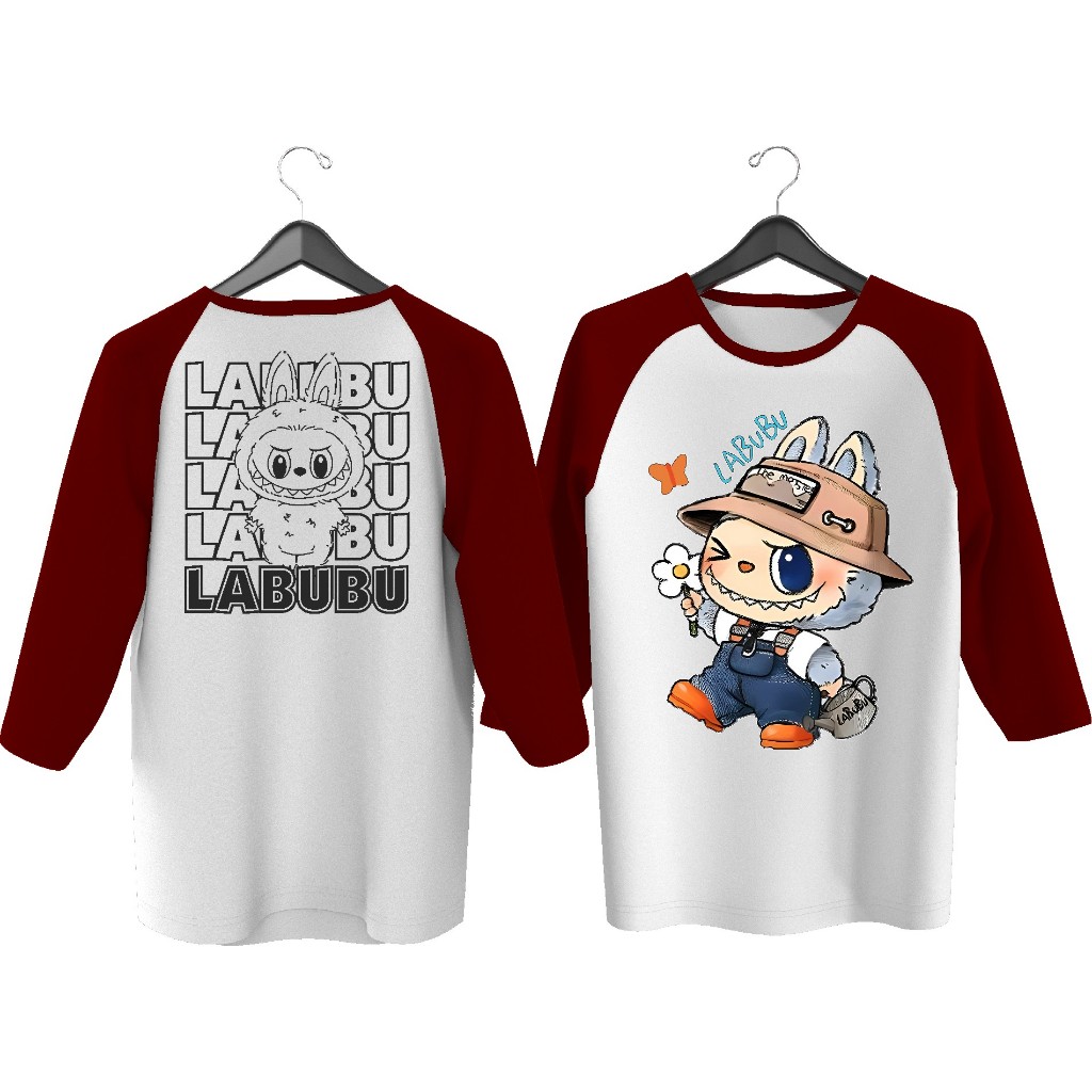 Kaos Atasan Wanita Lengan 34  Kaos Wanita Sablon Labubu depan belakang/ Kaos Cewek/ Kaos Oblong/kaos