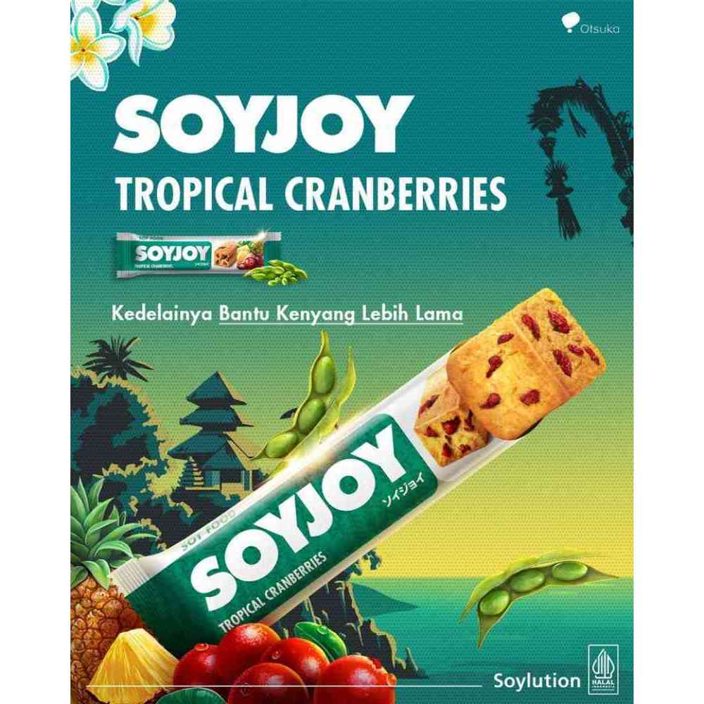 

SOYJOY Snack Bar Kedelai Tropical Cranberries 30gr - (ISI 12 pcs) [Expired September 2025]