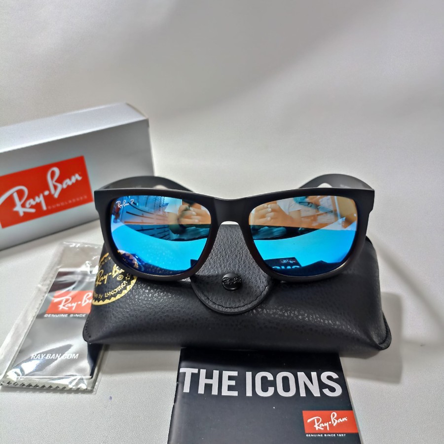 KACAMATA RAYBAN JUSTIN RB 4165 622/55 MATTE BLACK LENS MIRROR BLUE ORIGINAL
