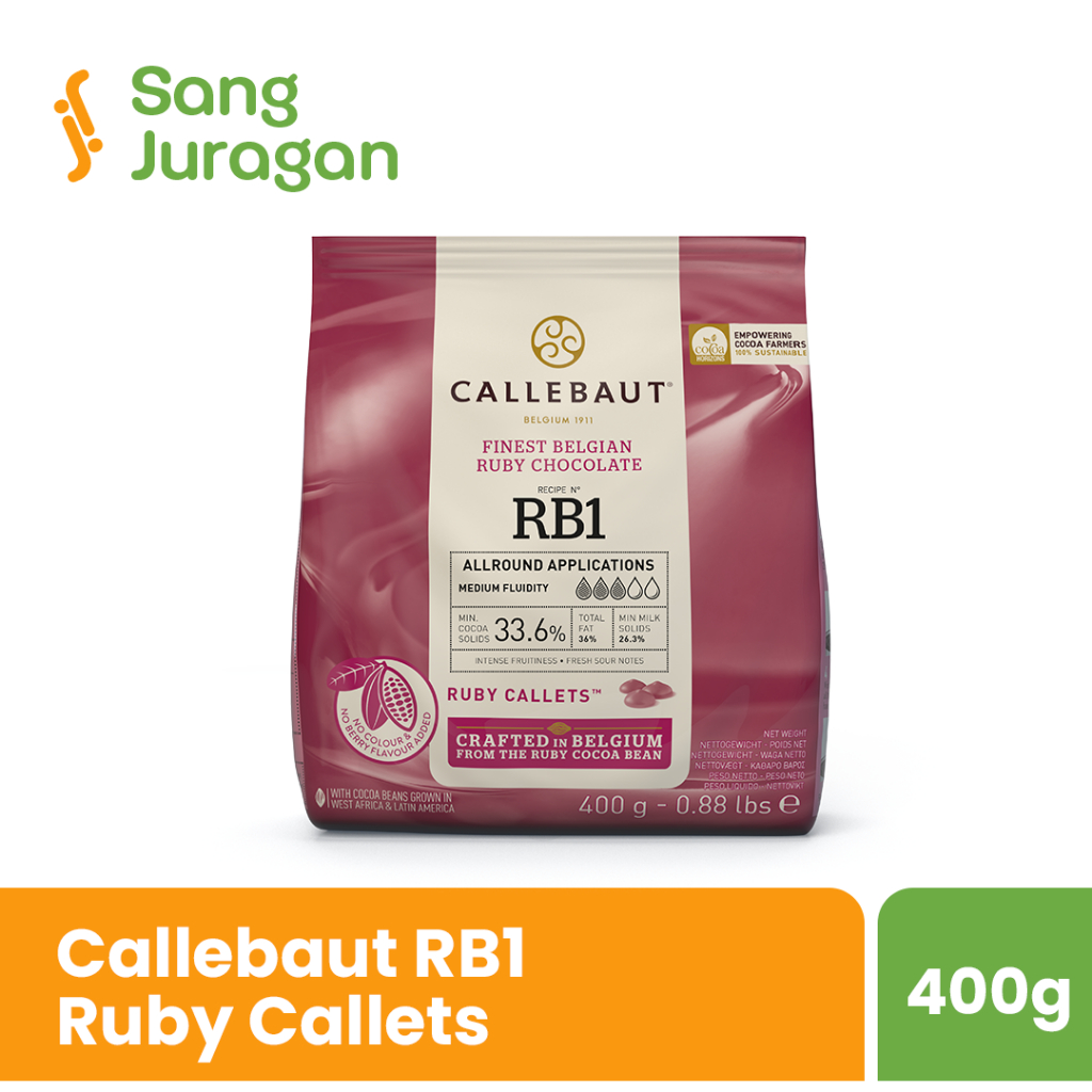 

Callebaut Ruby Chocolate Belgian Couverture 400 gr / Ruby Chocolate Callets Compound / Coklat Koin Ruby