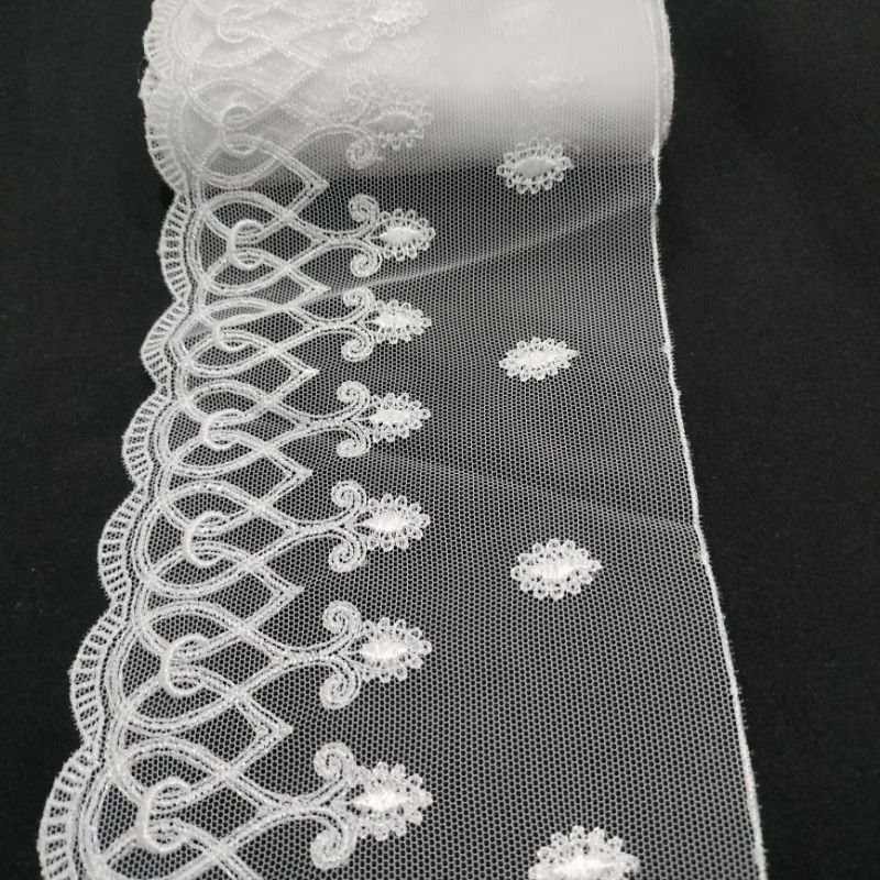renda tile/renda tile bordir lebar 12cm warna putih tulang