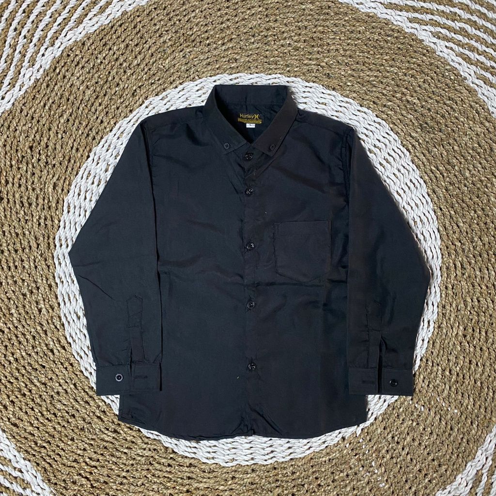 Kemeja hitam anak laki-laki polos lengan panjang 2-14 tahun Baju kemeja anak