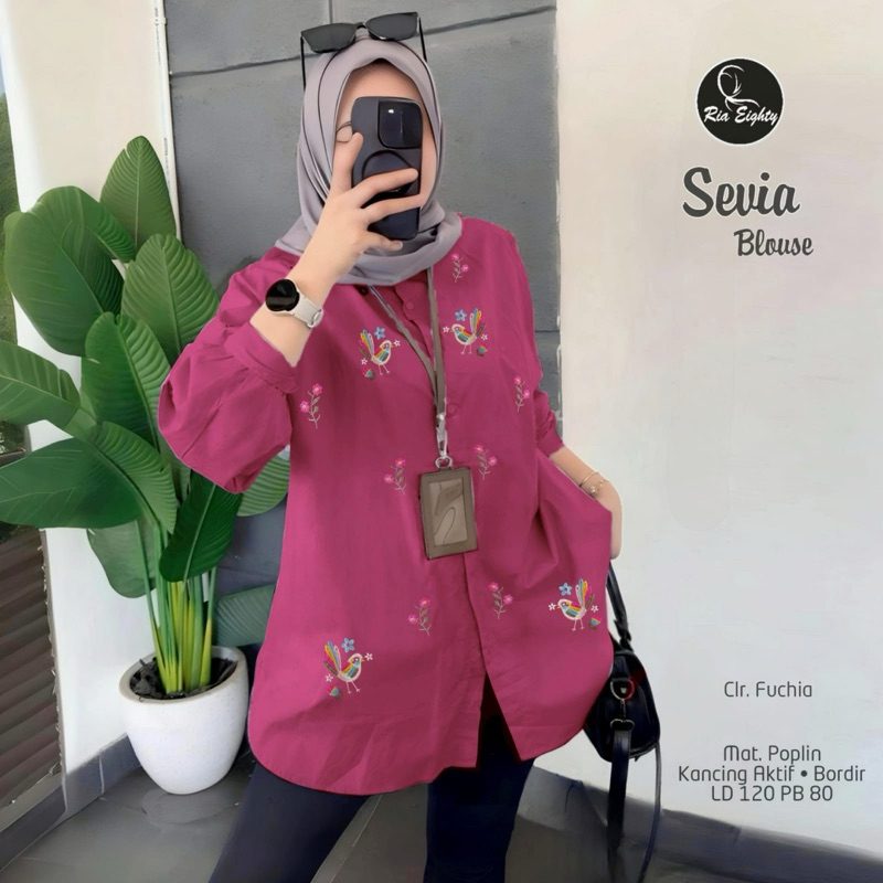 Sevia Shirt Wanita Ld 120 Pj 80 Oversize/Kemeja Kasual Wanita Motif Bunga Bunga/Atasan Santai Imut M