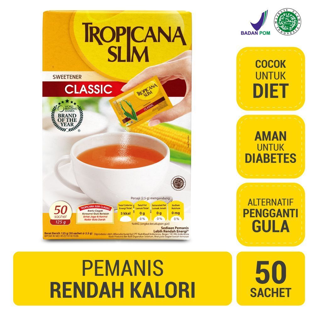 

Tropicana Slim Pengganti Gula Sweetener Classic (50 Sachet)