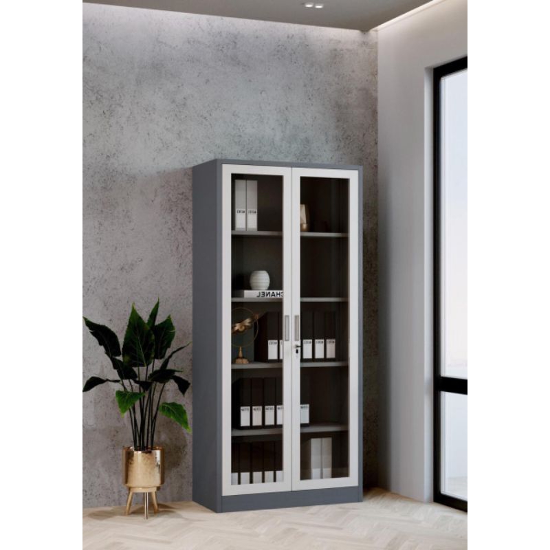 LEMARI ARSIP PLAT BESI PINTU SWING KACA