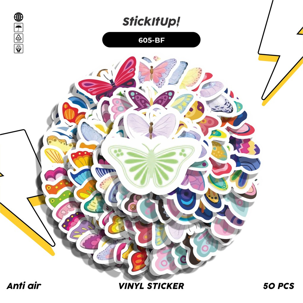 

COD 100 Pcs Stiker Pack Butterfly Lucu Aesthetic Vynil Waterproof untuk Freebies Sticker Buku Journal Casing HP Laptop