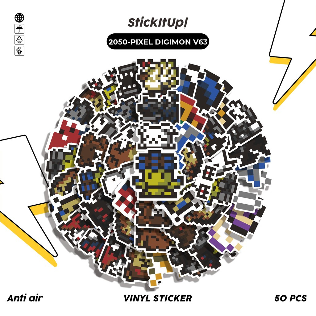

COD✨ 50 Pcs Stiker Pack PIXEL DIGIMON V63 Lucu Aesthetic Vynil Waterproof untuk Freebies Sticker Buku Journal Casing HP Laptop