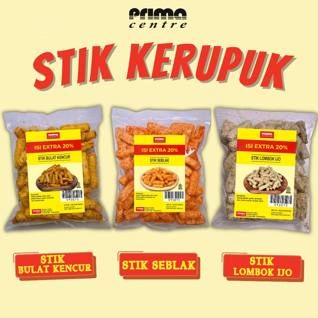 

(PS3) STIK BULAT KENCUR 80gr / KERUPUK STIK SEBLAK 58gr / STIK LOMBOK IJO 80gr