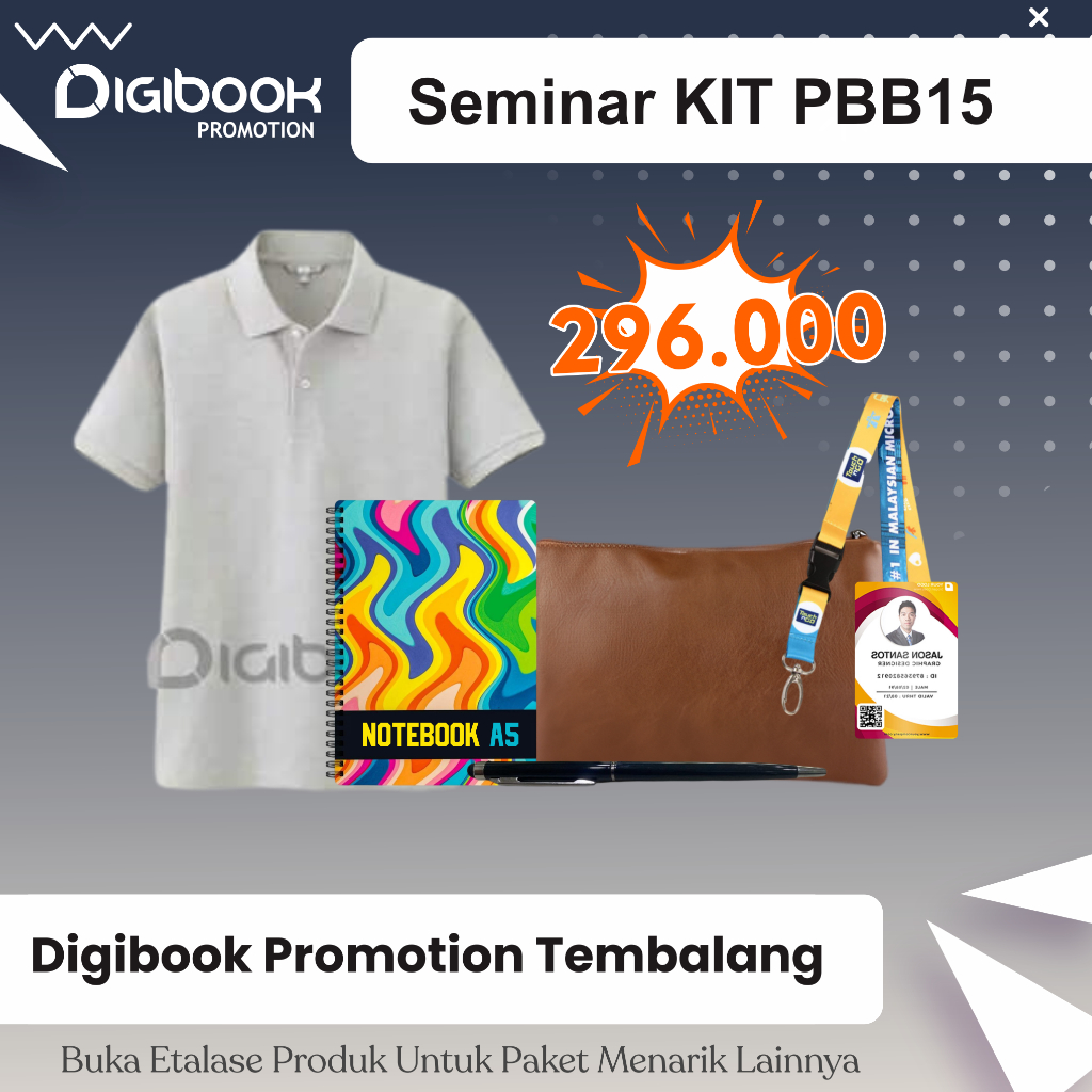 

Pouch Kulit, Kaos Polo, Notebook Hardcover A5, Pulpen Besi, Paket Idcard | Paket Seminar Kit Isi 5 | PBB15.2