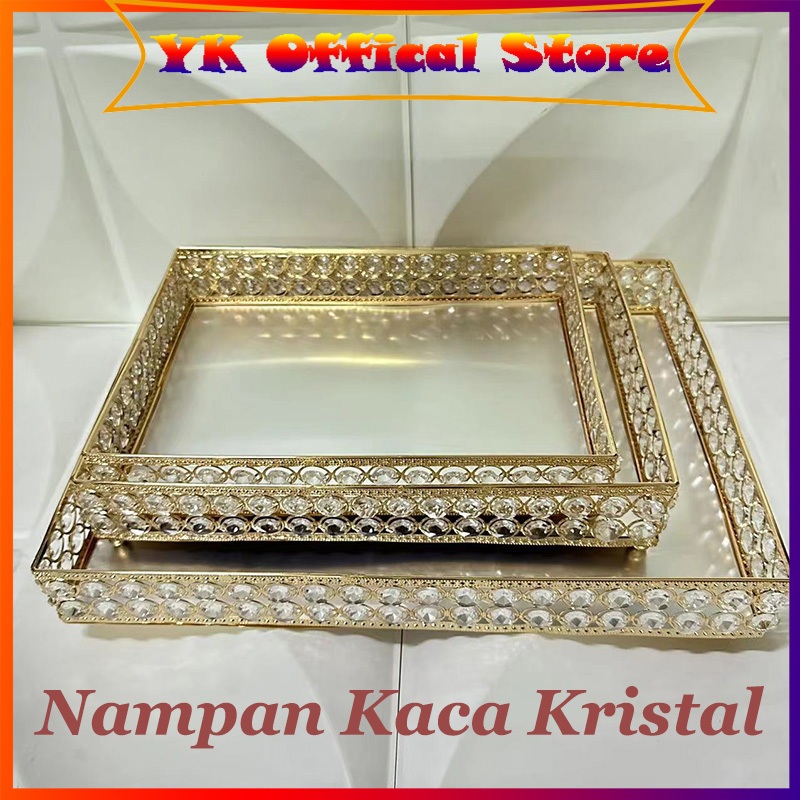 TERLARIS Nampan Kaca Kristal/Gold Tray /Crystal Tray / Tray Crystal Bead Tray/Jewerry Organizers