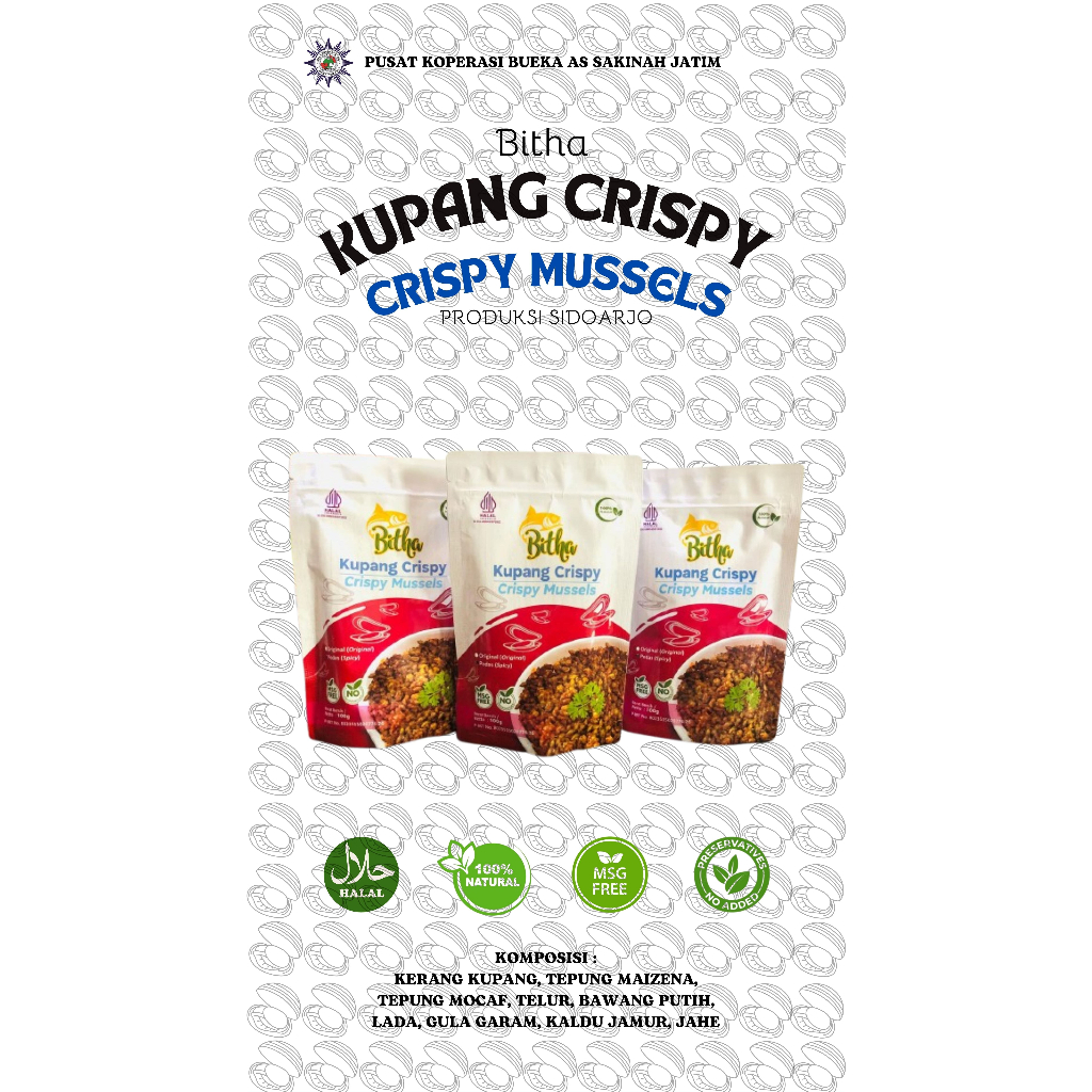 

Bitha Kupang Crispy 100gr - Pedas - Halal - Kerang Kupang