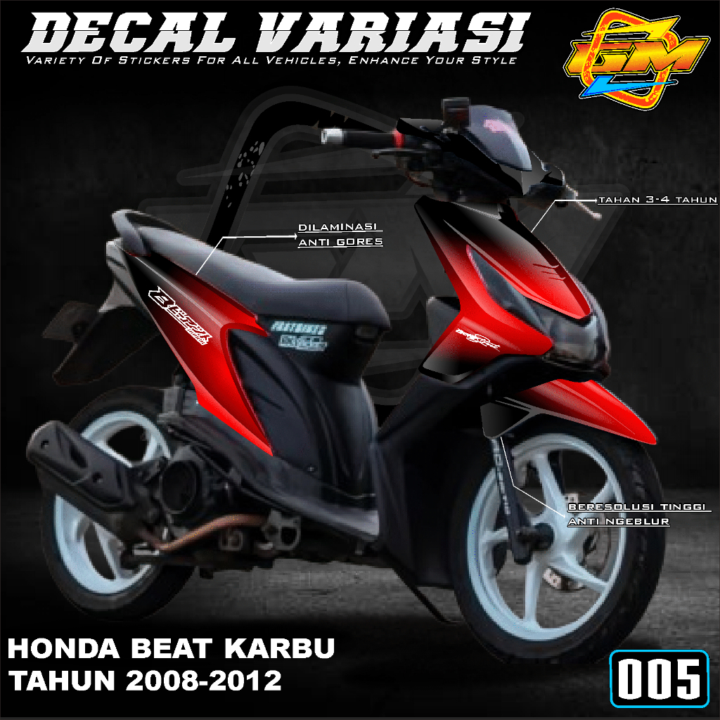 Decal Sticker BEAT KARBU 2008 - 2012 FULL BODY - Stiker Dekal Skotlet Keren Beat Karbu Polos Gradasi