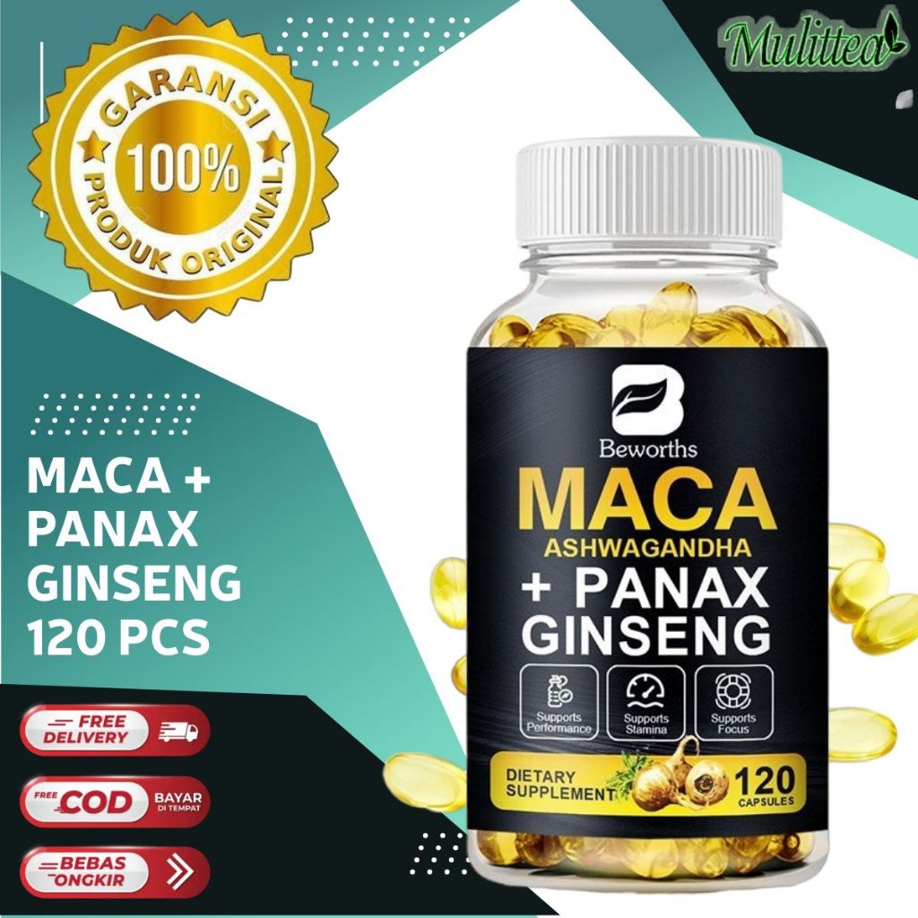 BEWORTHS 120pcs USA Ekstrak Akar Ginseng & MACA Kapsul Penambah Energi untuk Pria dan Wanita