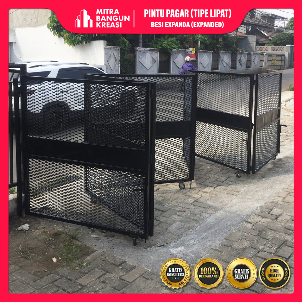 Pintu Pagar Besi Lipat Industrial Plat Ekspanda Modern Minimalis [GG017]