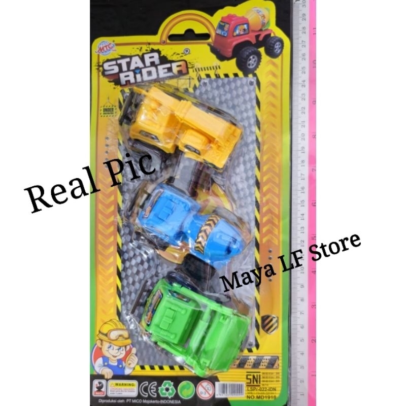 3Mobil Truk Star Rider Mainan Mobil Truck Constructions Mobil Alat Berat Topper Hiasan Dekorasi Kue 