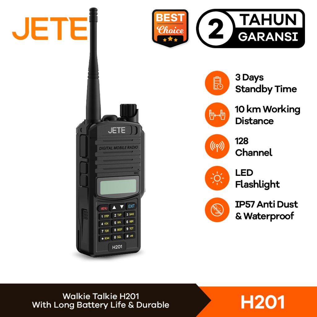 JETE HT H201 Handy Talky 128 Channel PC Programmable IP57 - Garansi Resmi 2th