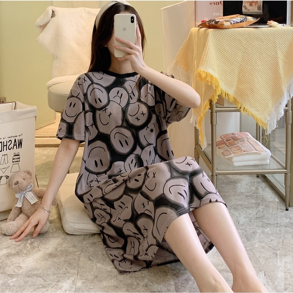 Piyama Import Korea K412 DRAKBROWNSMILE / CX11 / Daster Lengan Pendek Wanita Kekinian | Daster Impor