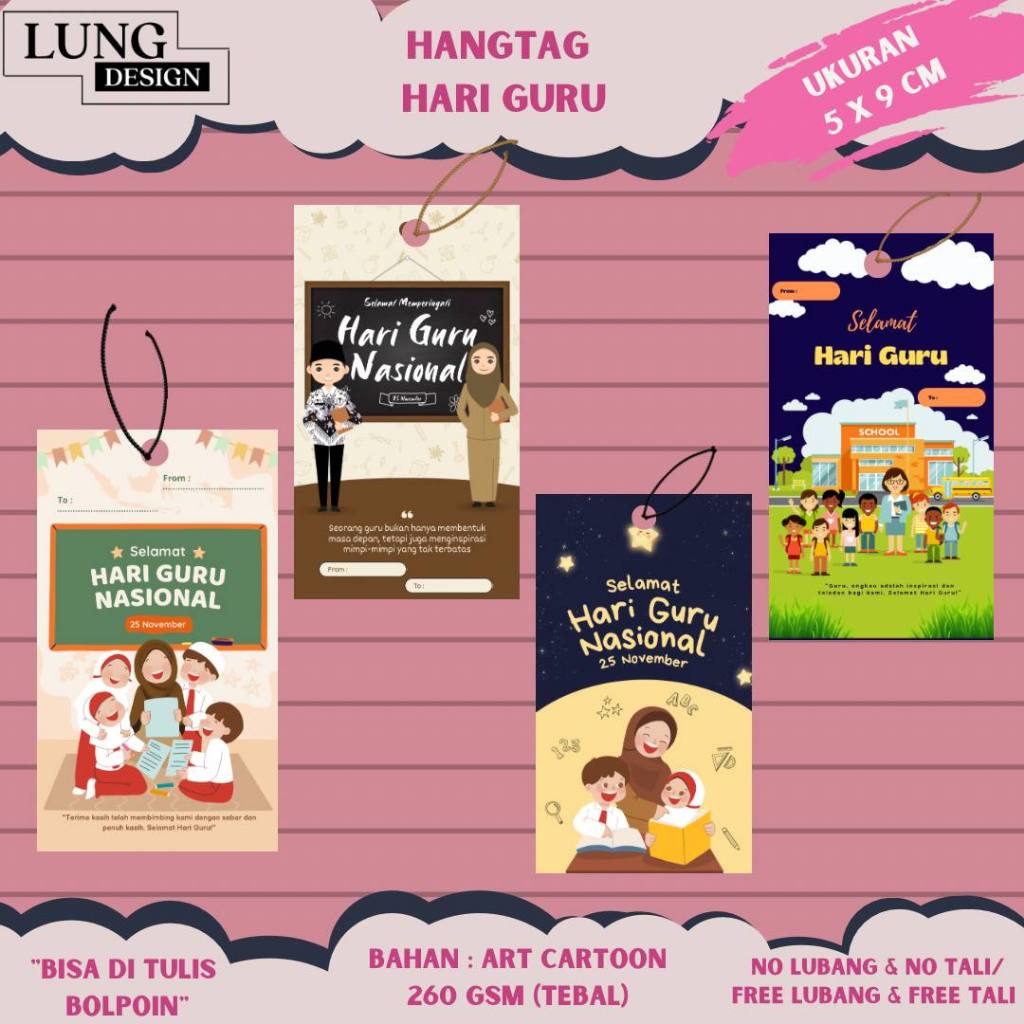 HANG TAG  SELAMAT HARI GURU NASIONAL / Kartu Stiker Souvenir HARI GURU/ (uk 5X9 ) Hangtag Memperinga