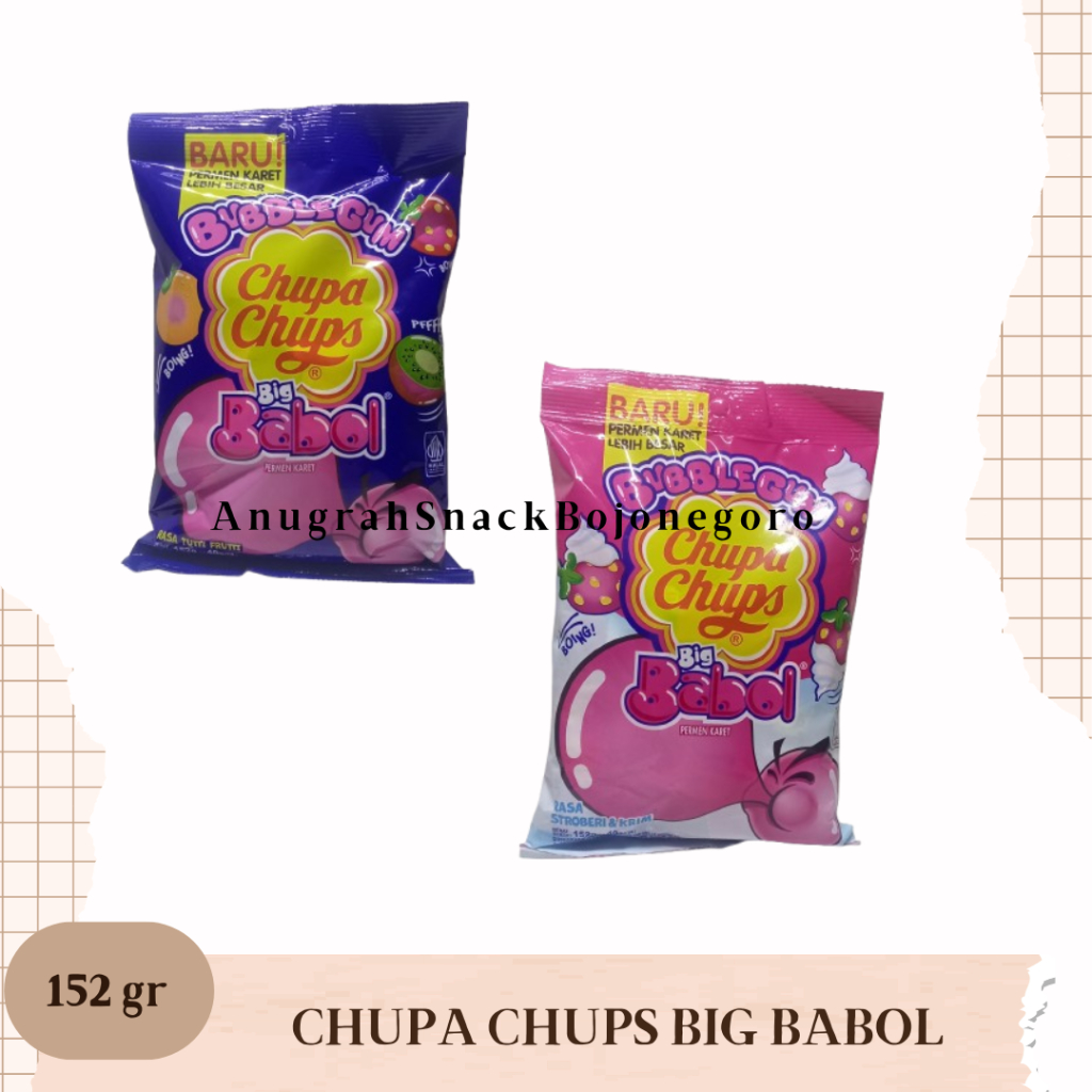 

Chupa Chups Big Babol Permen Karet 152gr (Rasa Tutti Frutti / Stroberi & Krim)