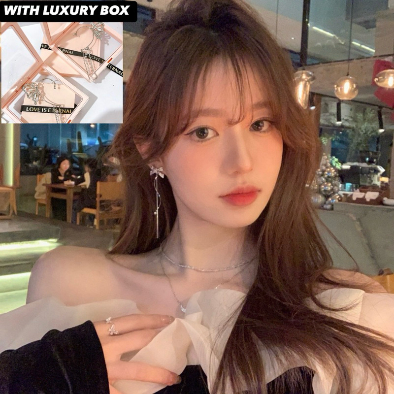 Premium Earring Diamond Korea + LUXURY Box • Imitation Silver Crystal Jewelry • E09 Aksesoris Fashio