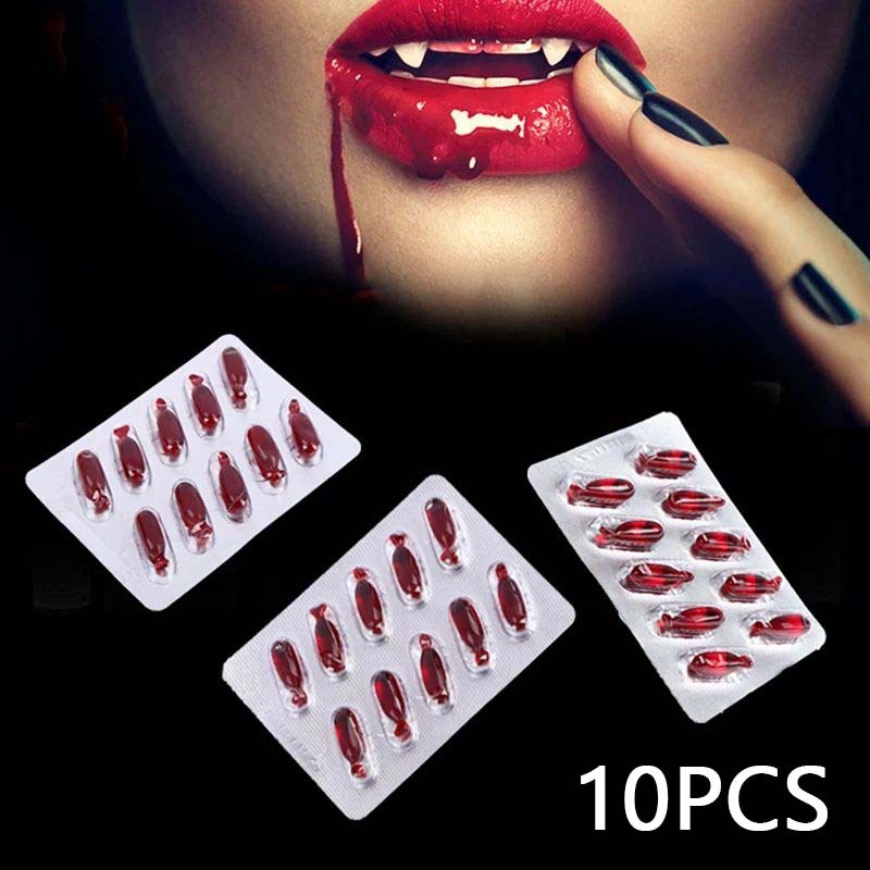 10 Pcs Pil Darah Palsu/Cairan Darah Palsu/Darah Palsu Buat Prank/Gigit Fake Blood Mainan