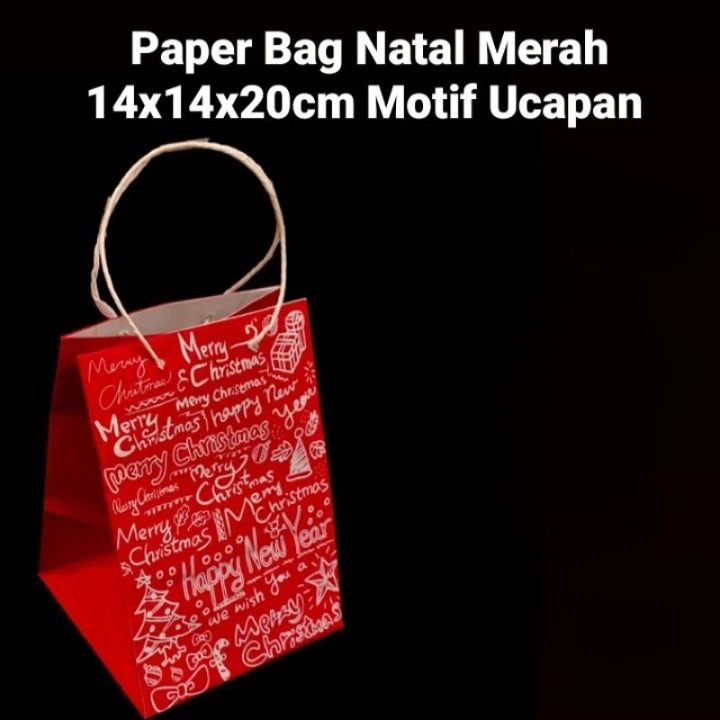 

1 Pack Isi 5 Pcs Paper Bag Natal Merah Tas Parcel Christmas Muat 3 Toples Ukuran 14x14x20cm