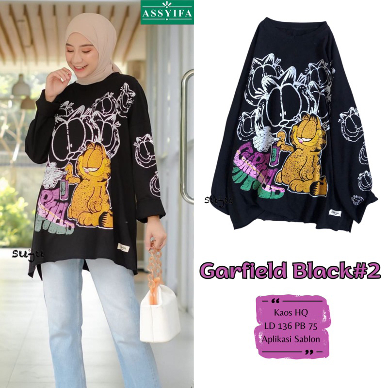 Garfield Black #2 / Kaos Panjang Alusan / Kaos kekinian