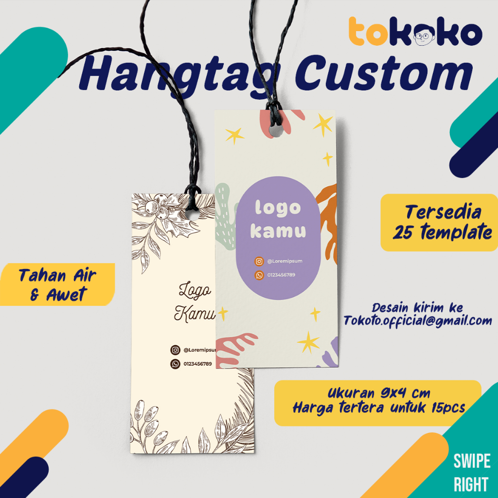 

Hang Tag Custom untuk Label Baju 9x4cm 15 pcs Murah Free Design Hangtag Cetak 1 Sisi Full Warna Full Color
