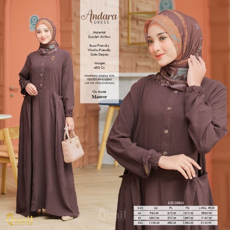 Dress Muslim Wanita Premium Airflow ANDARA Original Quail Hijab