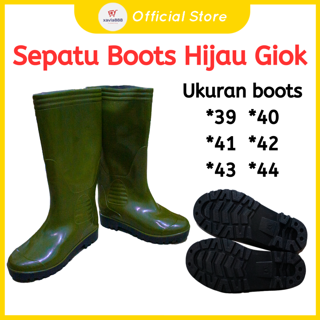 Sepatu Boots Pria / Sepatu Boots Hijau Giok Mengkilap Anti Jebol - Boots Ukuran 39-40-41-42-43-44