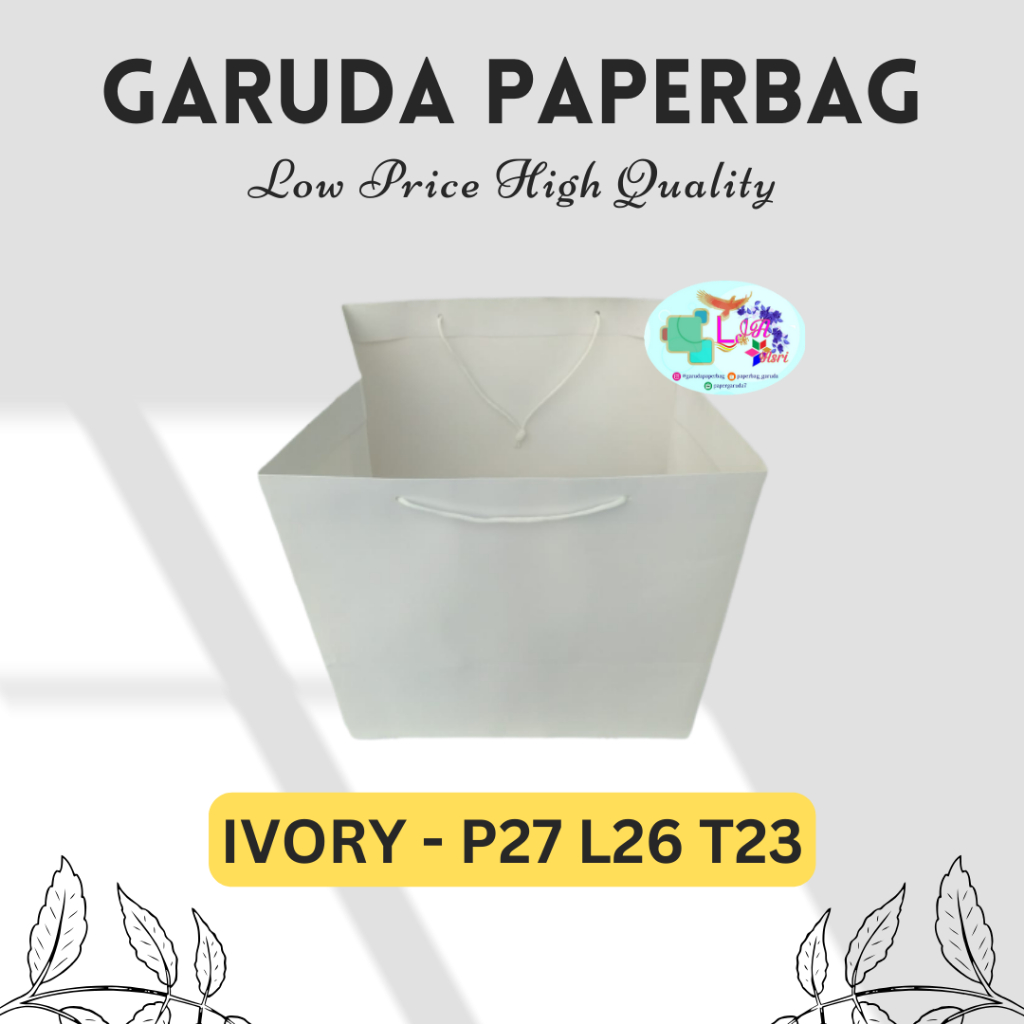 

Paperbag Polos Kotak Nasi Box, Kotak Kue, Size P27 L26 T23 Bahan Ivory 210gsm Handle Tali Kur