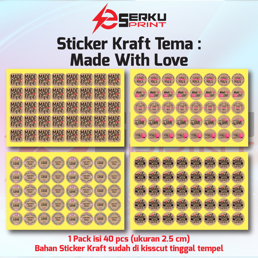 

Isi 40 pcs Label Stiker Seal Segel Kraft Rustic Tema Made With Love ukuran 25 mm Ready Stock