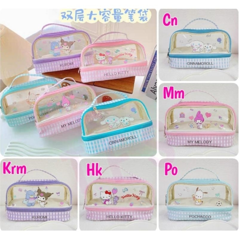 

Pouch tempat pensil tingkat Kuromi Cinnamoroll My Melody Hello Pochacco