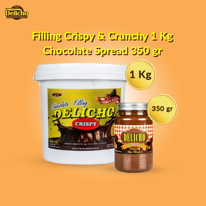 

Selai Coklat Delicho Chocolate Spread 350gr & Chocolate Filling Crispy & Crunchy 1 Kg / Paket Selai Coklat Bundling 2