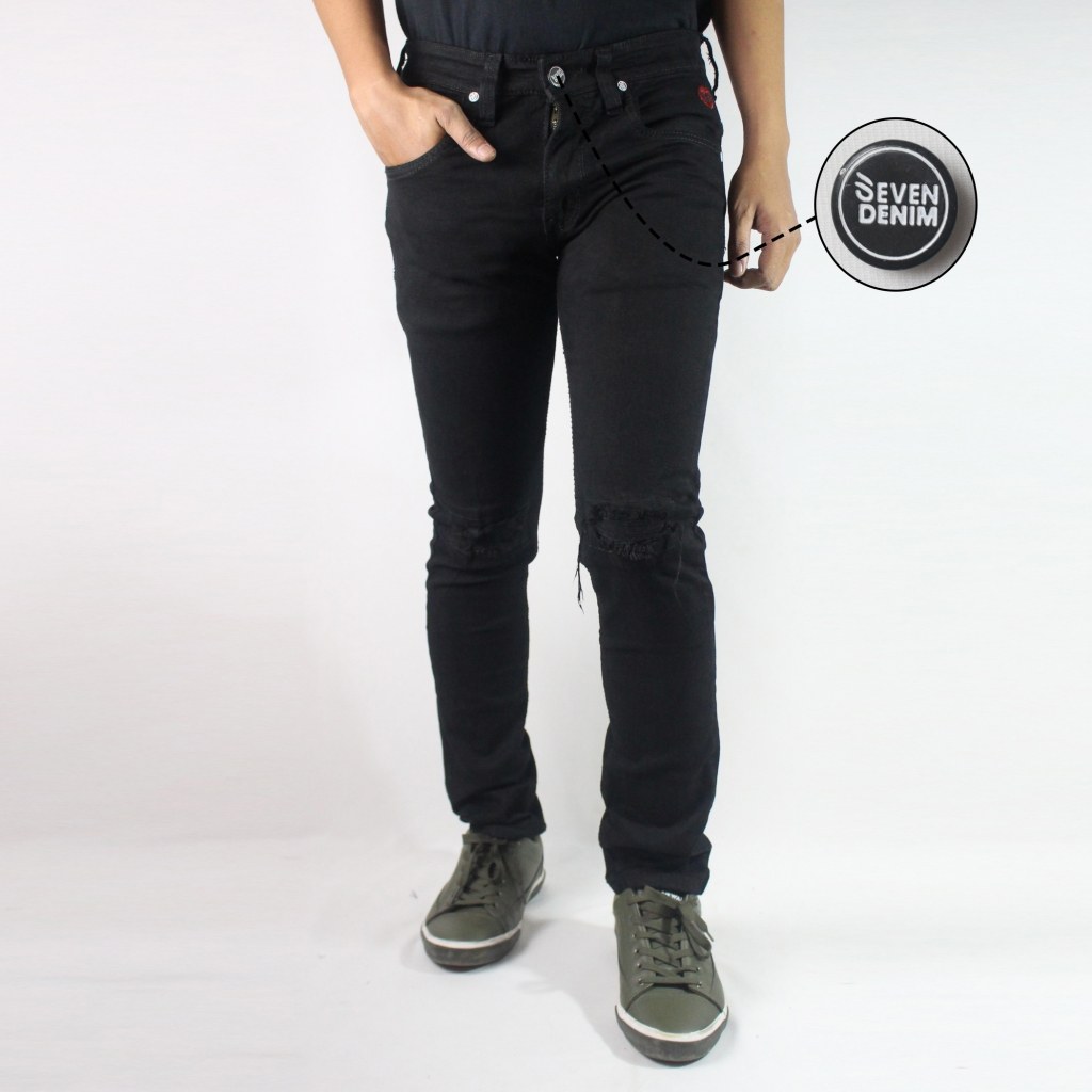 DACOTA DENIM - Celana Panjang Jeans Slim Fit Ripped Pria Hitam 27-34 SEVEN DENIM