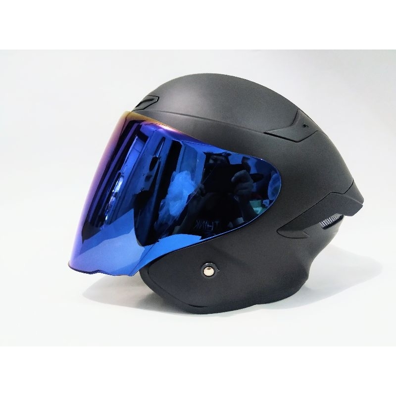 PAKET GANTENG HELM ARL TT COURSE HITAM DOFF HALF FACE SINGLE VISOR SNI.