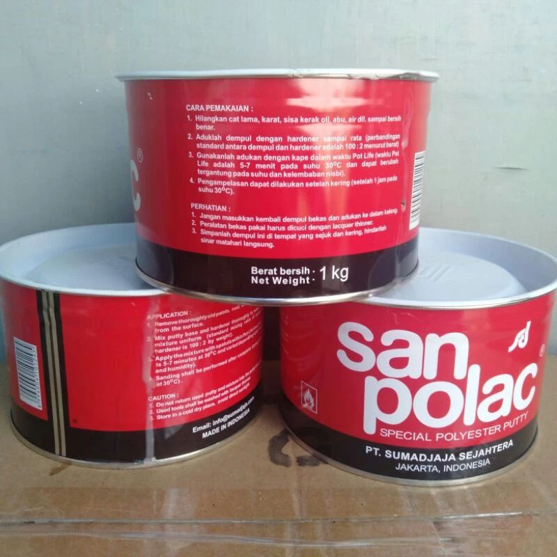 Dempul sanpolac  dempul plastik kayu besi mobil motor dengan hardener kemasan 1kg