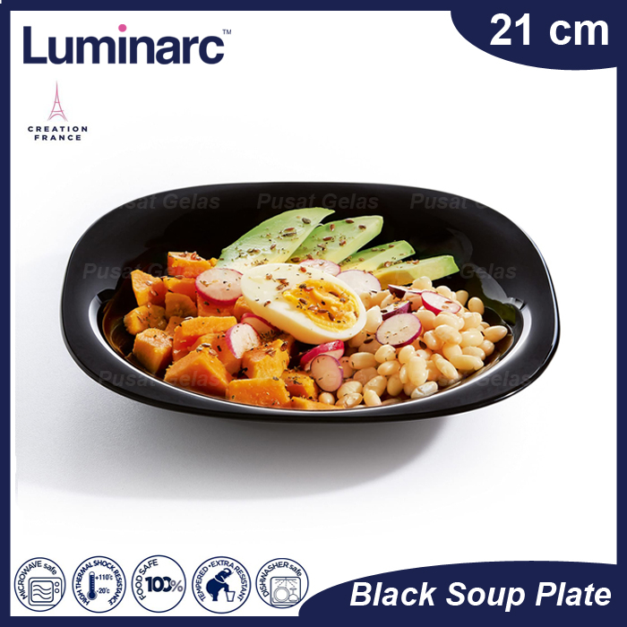 Luminarc Piring Sup Hitam - Luminarc Soup Plate - Piring Pasta - Piring Kaca - Piring