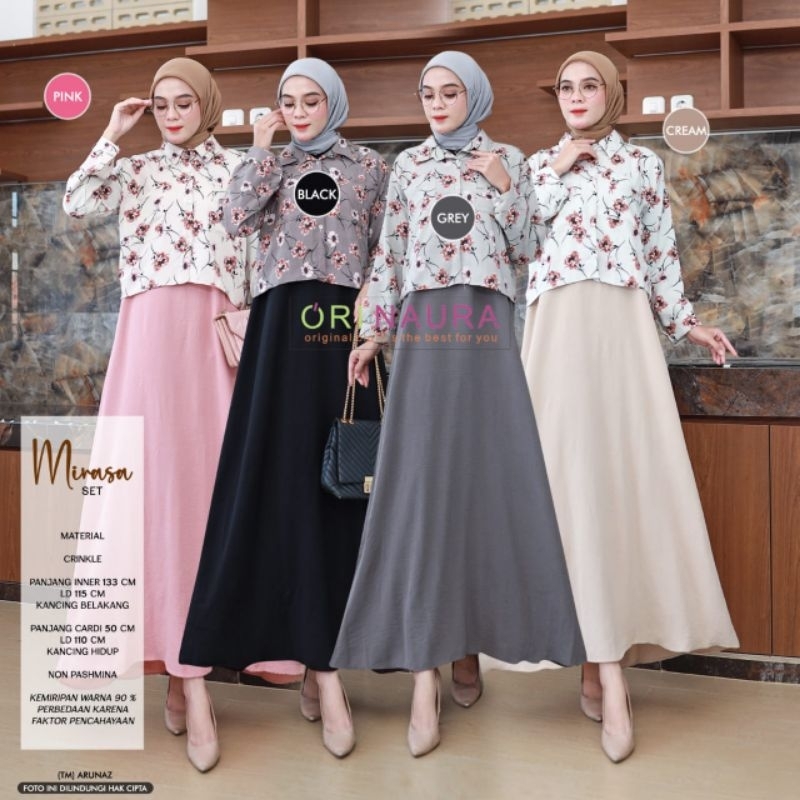 Mirasa Set Original Ori Naura - Setelan Kemeja Rok Crinkle - Setelan Syari Remaja Cantik - Baju Leba