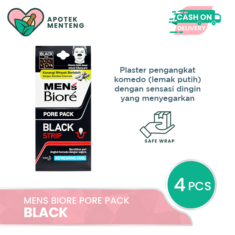 Mens Biore Pore Pack Black 4 Pcs - Plester Pengangkat Komedo Khusus Pria