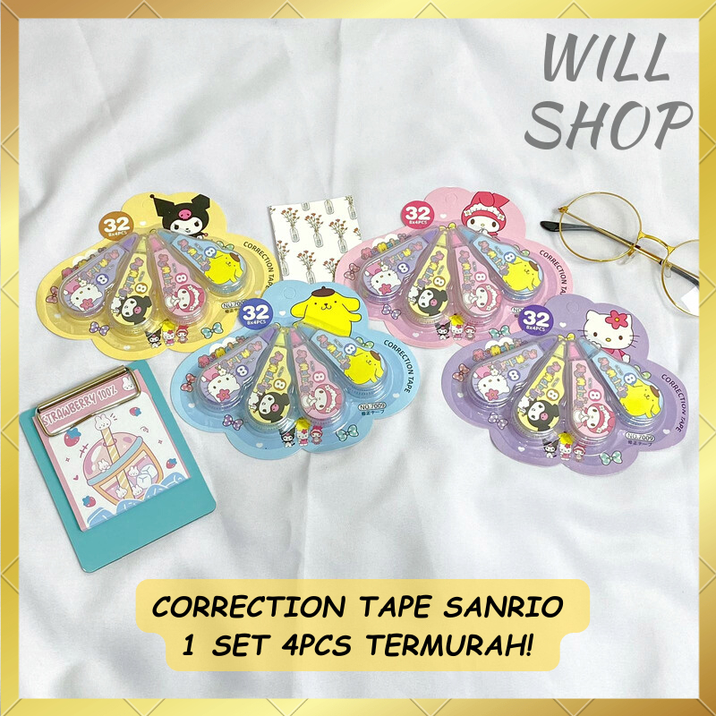 

PAKET 4 IN 1 CORRECTION TAPE NO.7009 SANRIO 4 KARAKTER / SET ALAT TULIS TERMURAH 4 VARIAN TI PE X MERCHANDISE LUCU LENGKAP BISA GROSIRAN COD