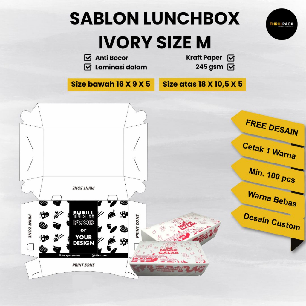 Sablon Custom Lunch Box Ivory Lipatan All SIze Custom Desain & Logo  / Sablon Lunch Box Ivory / Sabl