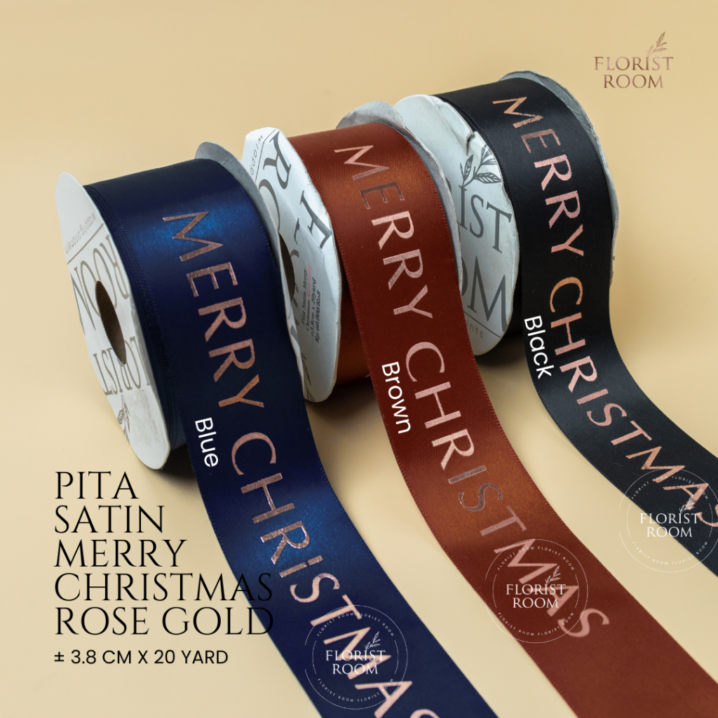 

Pita Satin Merry Christmas ROSE GOLD ±3.8cm x 20 yard