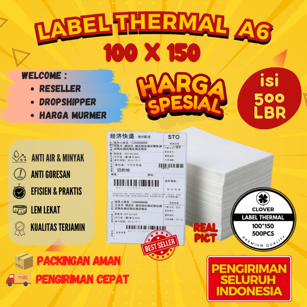 

KERTAS THERMAL 100 X 150MM / KERTAS TERMAL LABEL BARCODE A6