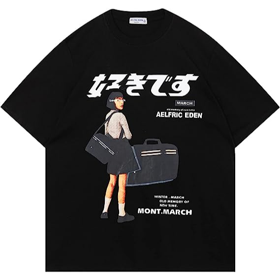 BAJU KAOS Aelfric Eden Mens Oversized T Shirts Tees Distorted Portrait Print Crew Neck Cotton Tops S