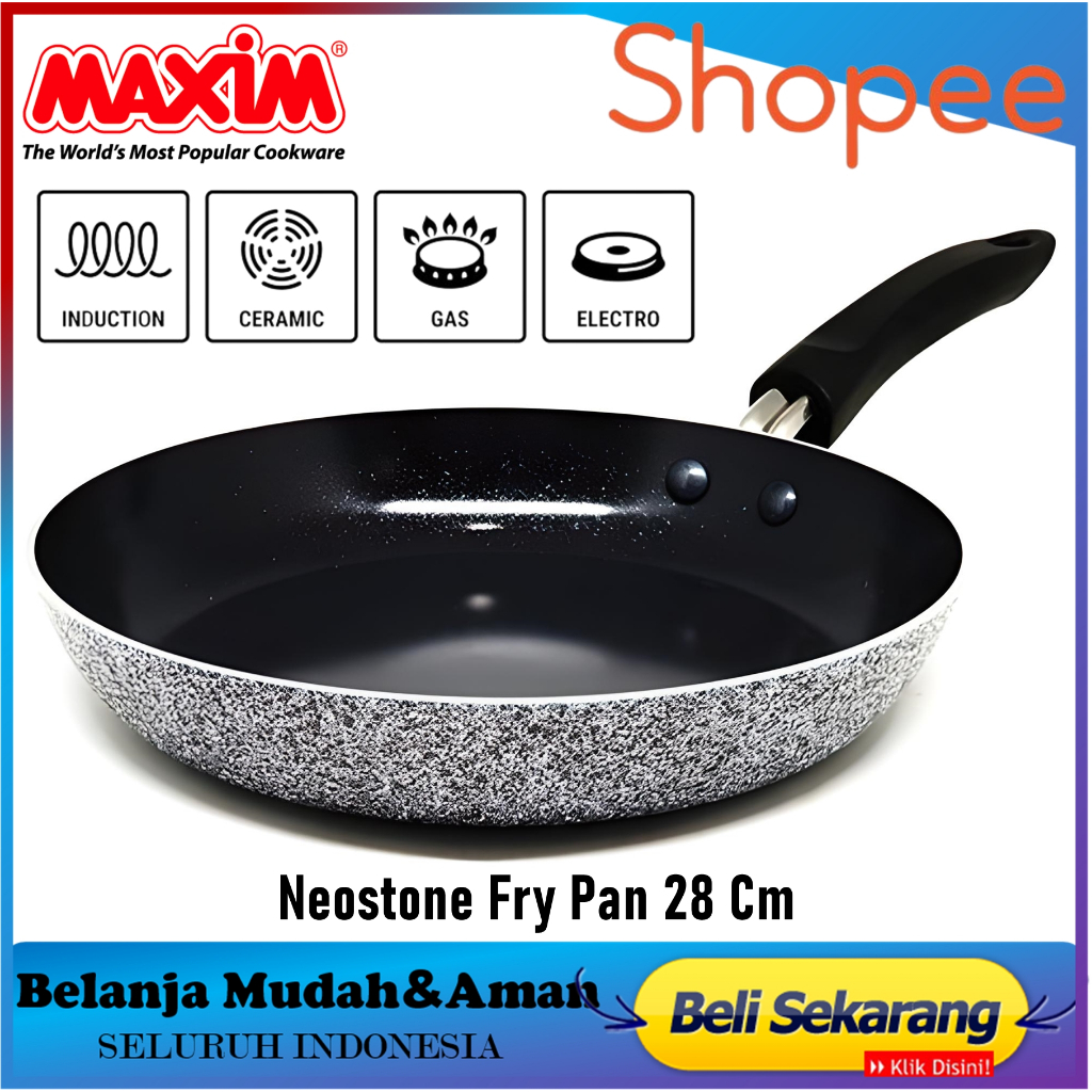 Maxim Neostone Frypan Panci 28 Cm Penggorengan Keramik Teflon Non Stick Anti Lengket 28 cm - Abu