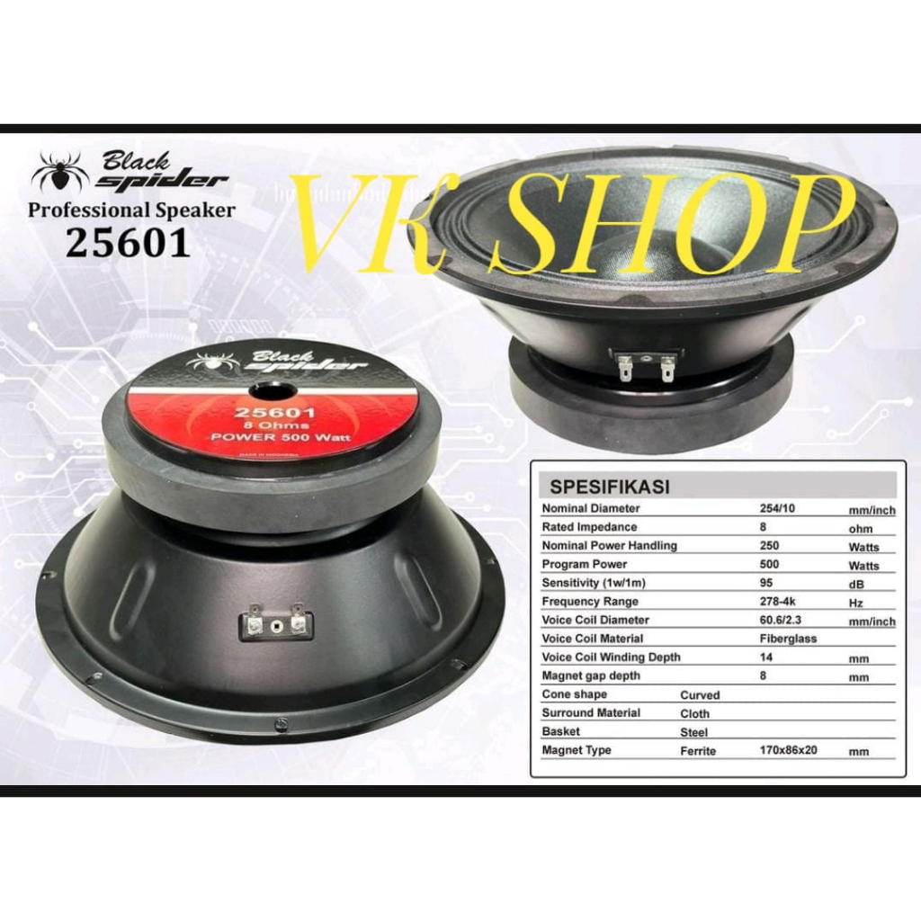 SPEAKER KOMPONEN BLACK SPIDER 25601/ BLACKSPIDER 25601 10INCH